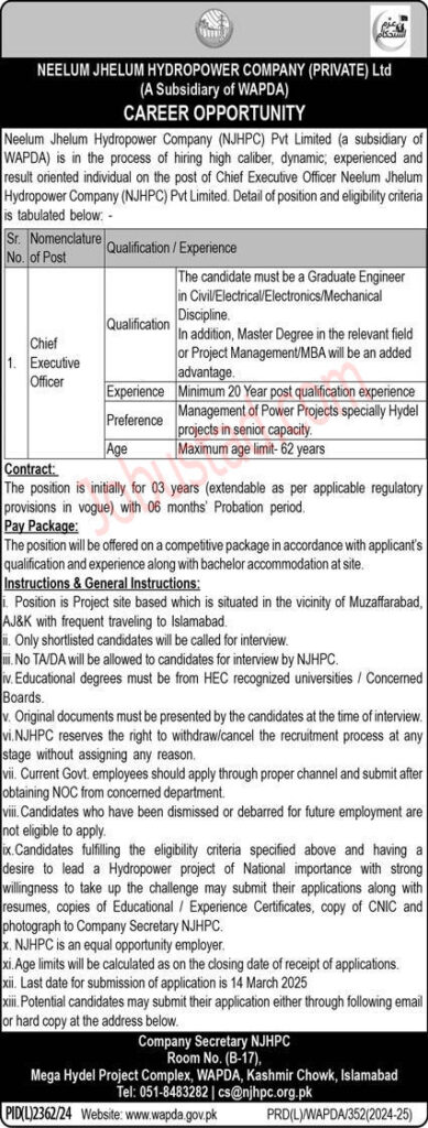 Latest WAPDA Jobs