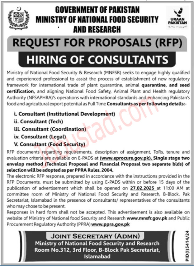 New Ministry of National Food Security and Research Jobs in Islamabad February 2025 