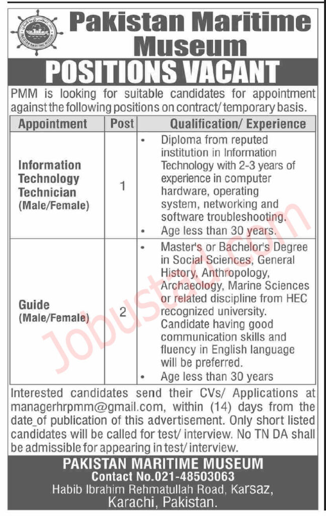 New Pakistan Maritime Muserum Jobs in Karachi February 2025