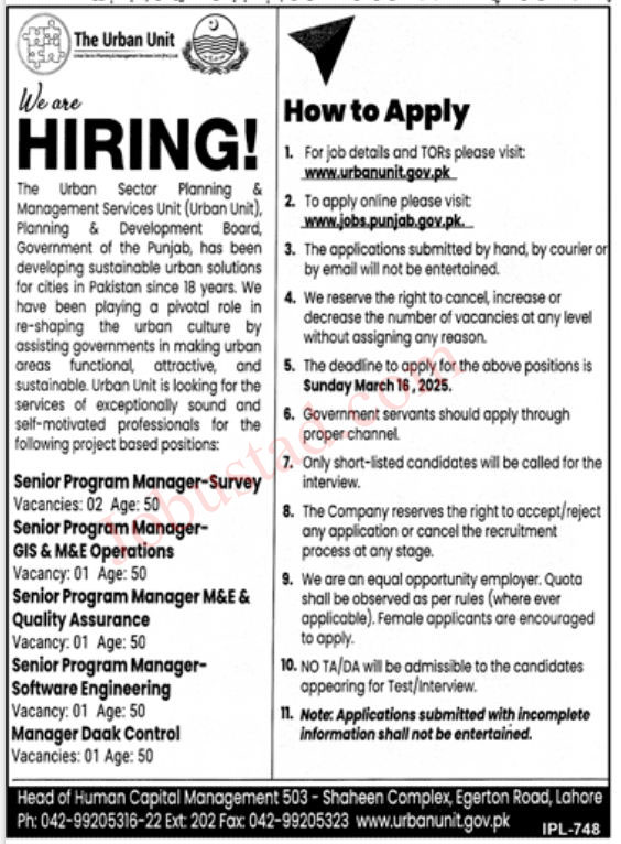 Planning and Development Board Punjab Jobs