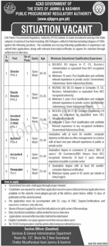 Public Procurement Regulatory Authority Jobs in AJK February 2025