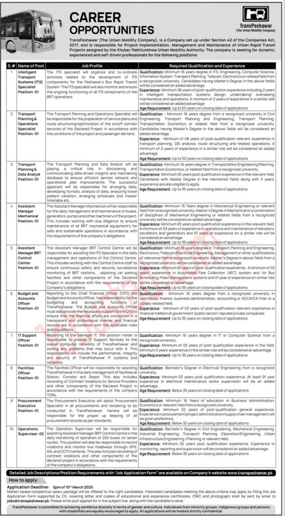 New Trans Peshawar Jobs in KPK February 2025 