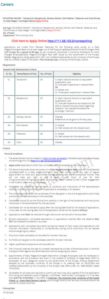 University of Punjab Jobs
