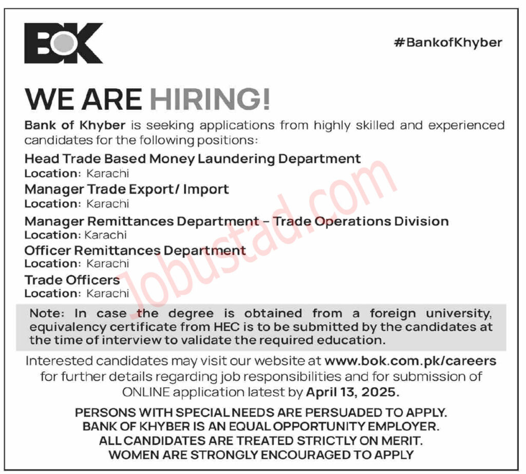 BOK Jobs in Karachi April 2025