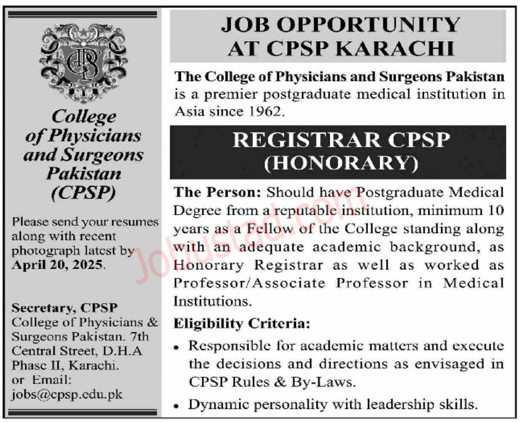 College of Physicians and Surgeons Pakistan Jobs in Karachi March 2025