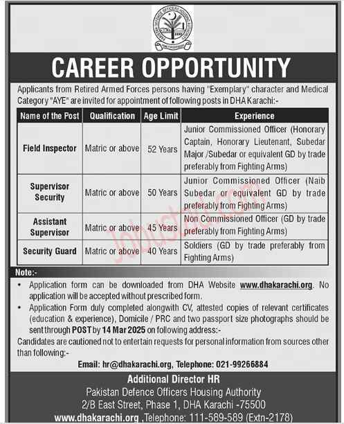 Defence Housing Authority DHA Jobs in Karachi March 2025 