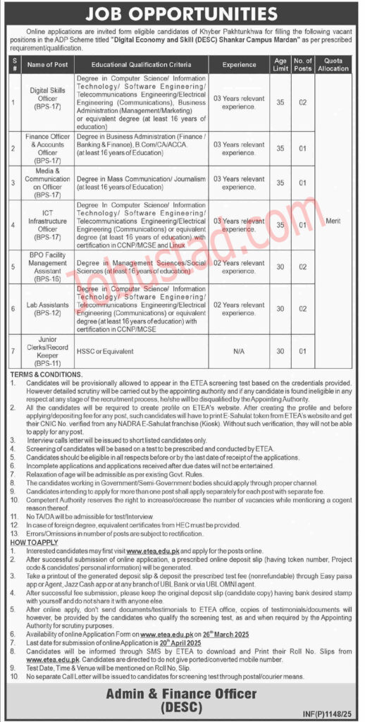 Digital Economy and Skill Shankar Campus Jobs in Mardan March 2025