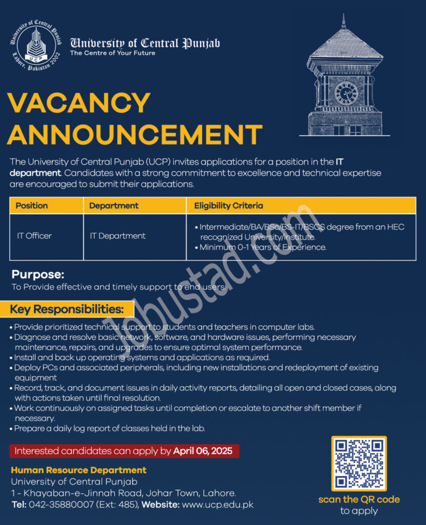 IT Officer Jobs in Lahore April 2025