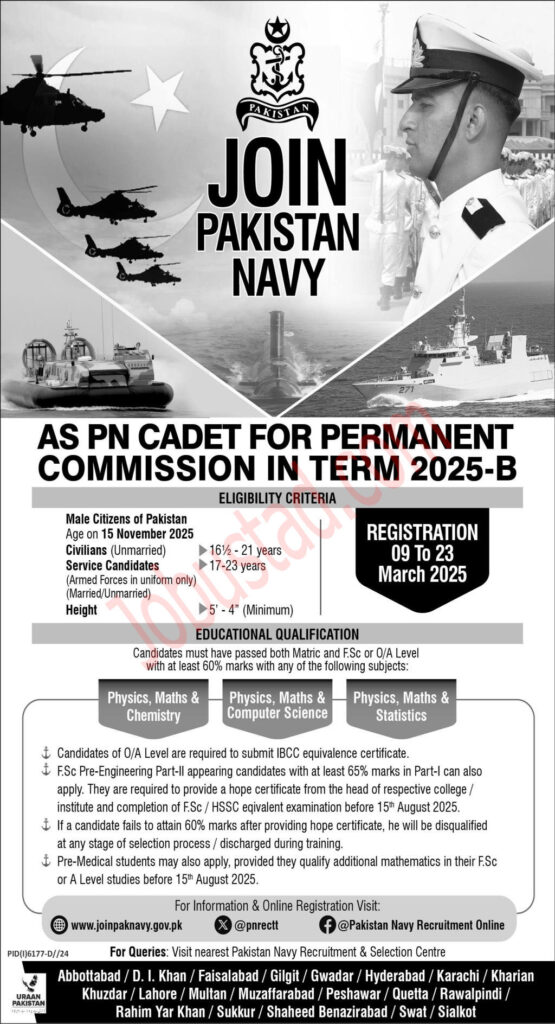 Join Pak Navy as PN Cadet for Permanent Commission in Term 2025-B 
