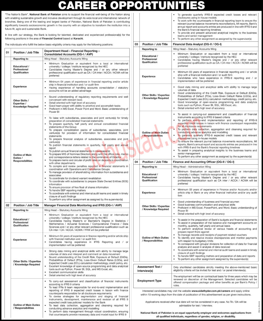 National Bank of Pakistan NBP Jobs Opportunities in Karachi March 2025