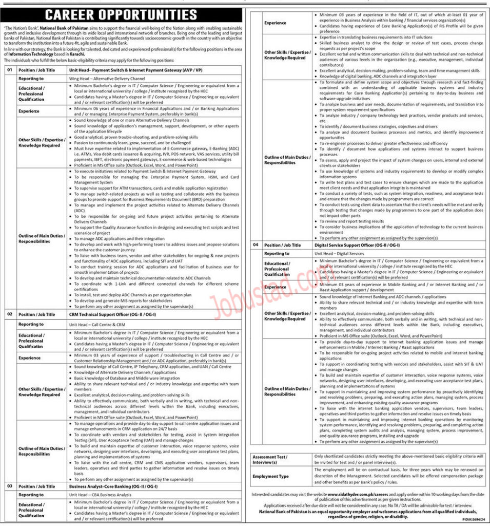 National Bank of Pakistan NBP Jobs in Karachi March 2025 