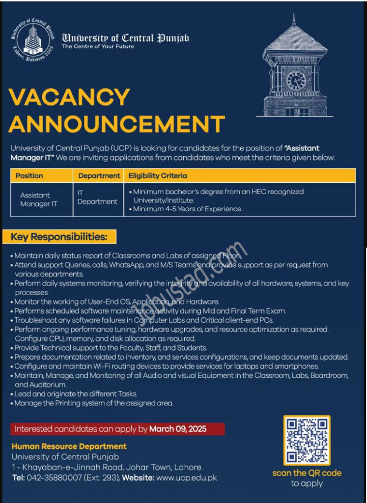 UCP Jobs in Lahore