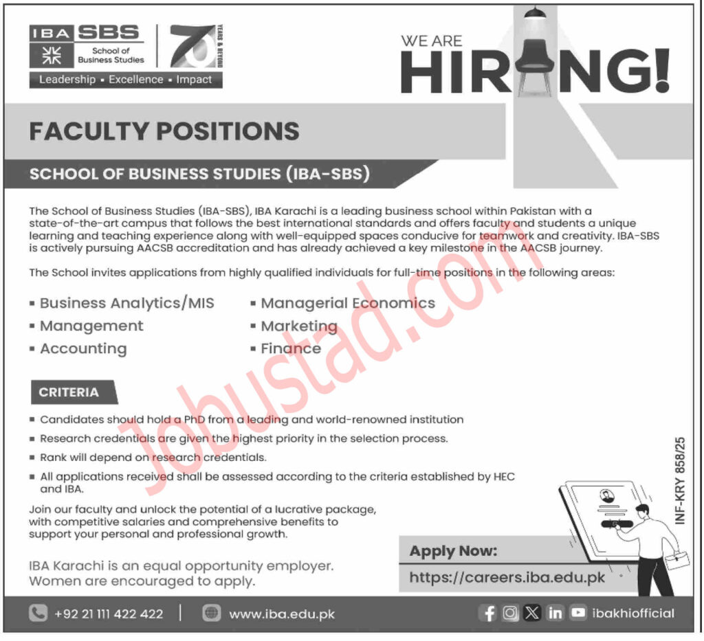 School of Busines Studies IBA Jobs in Karachi March 2025
