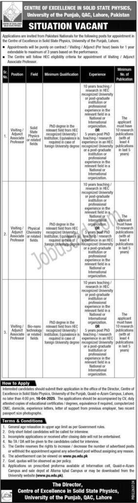 Visiting Faculty Jobs in PU April 2025 