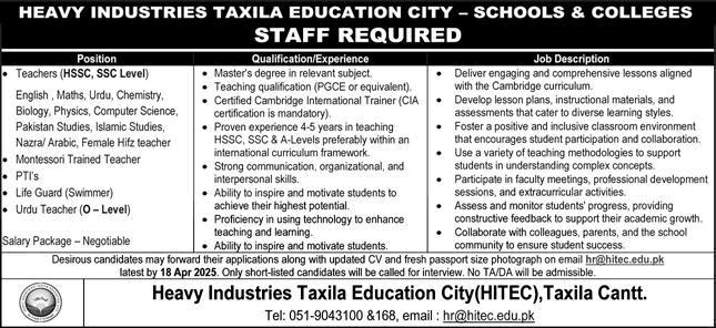 Latest Heavy Industries Taxila Jobs 2025