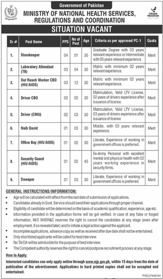 Ministry of National Health Services Jobs in Islamabad May 2025