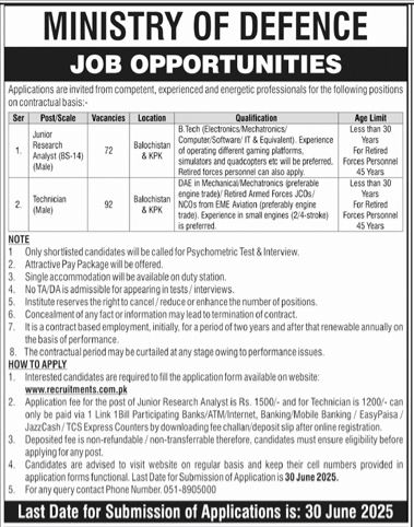 Ministry Of Defence MOD Jobs in Pakistan June 2025