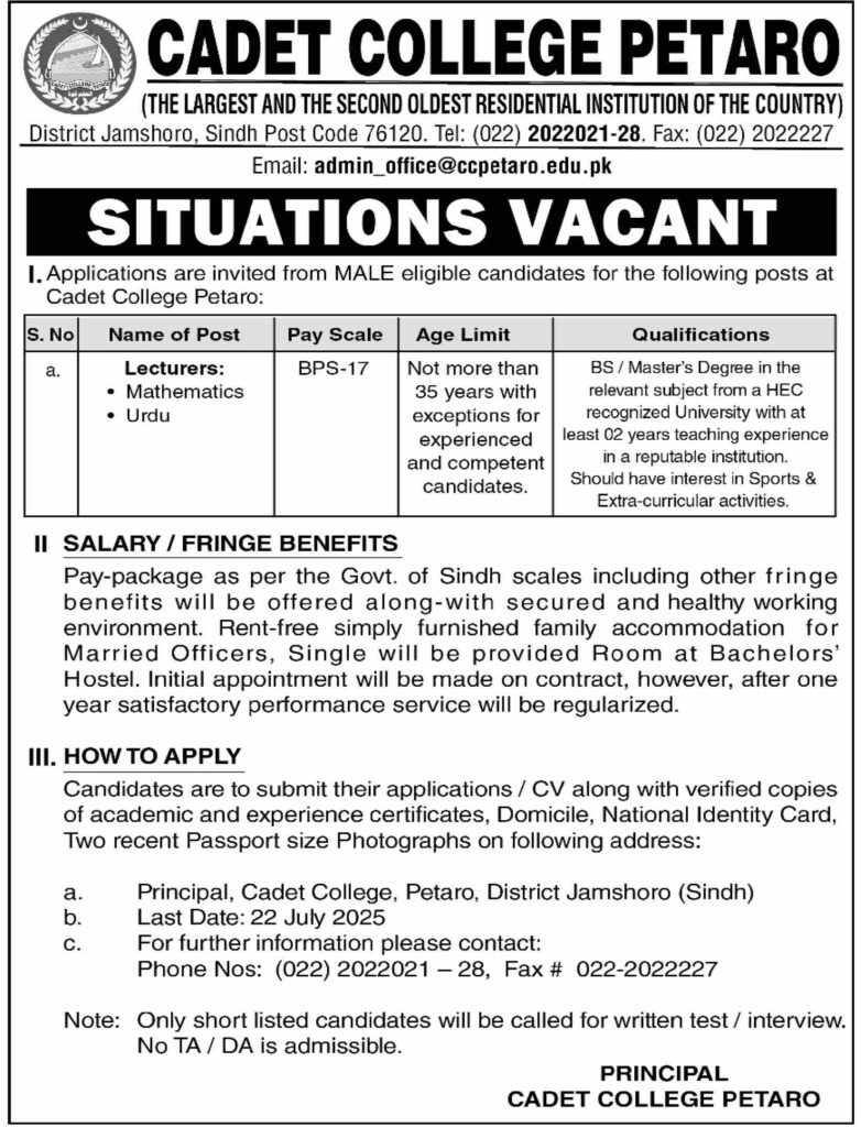 Lecturers Jobs in Petaro July 2025