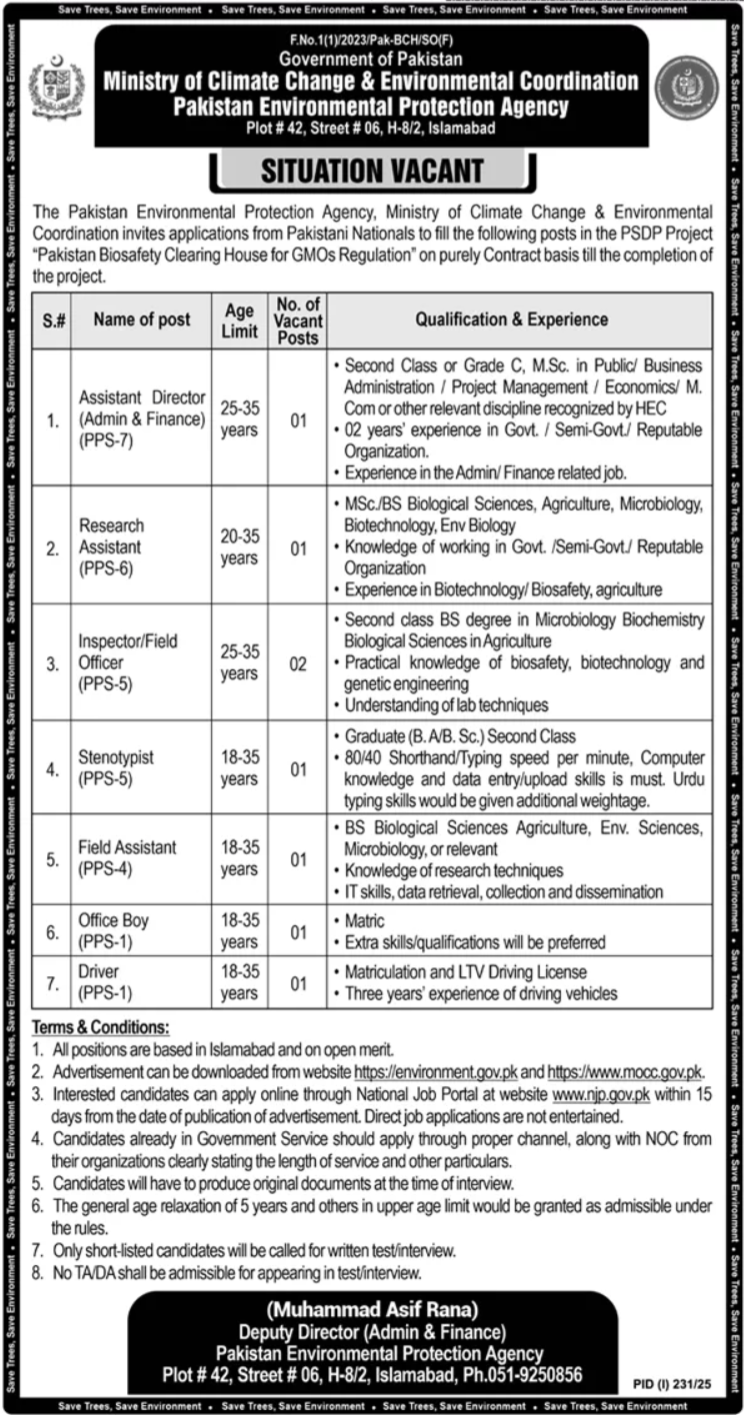 Pakistan Environmental Protection Agency PEPA Jobs in Islamabad July 2025
