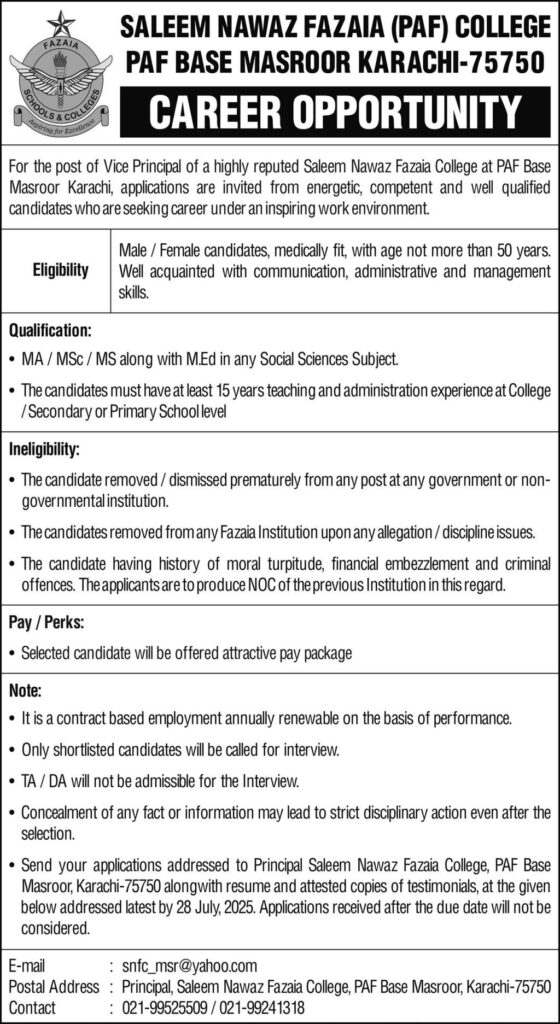 Vice Principal Jobs in Karachi July 2025 