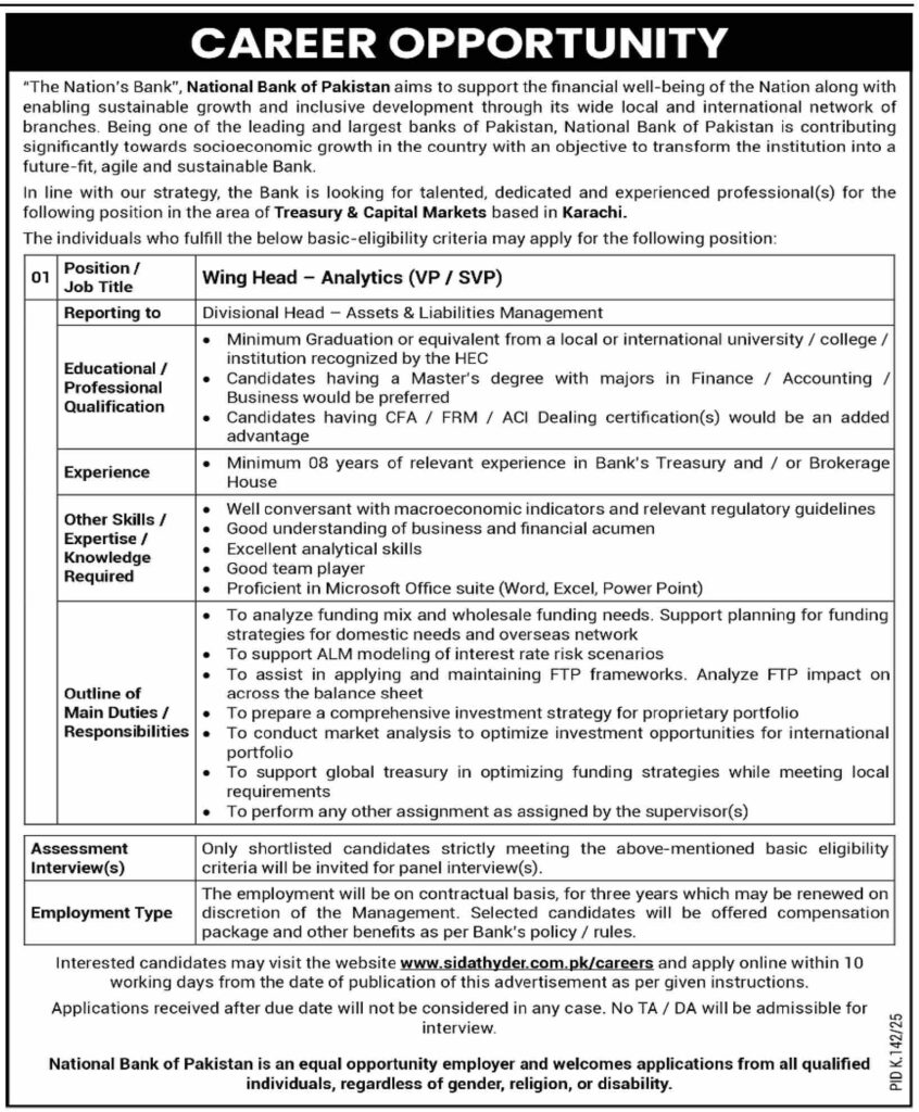 National Bank of Pakistan Jobs in Karachi July 2025