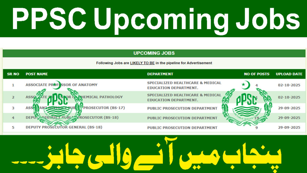 PPSC Schedule the Upcoming Vacancies in Punjab October 2025